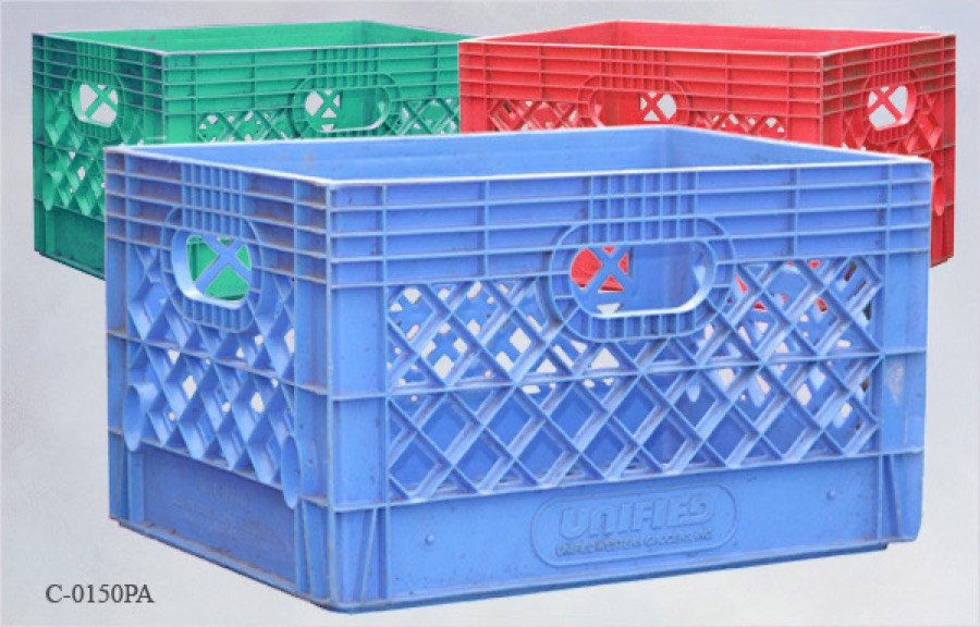 Crate, milk, plastic, rectangular, 19"w x 13"d x 11"t, assorted colors, stock number C-0150PA