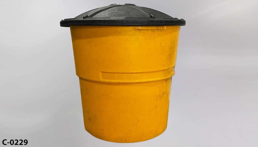Delineator, Freeway Crash Barrels, yellow, w/ removable black lids, stock number C-0229