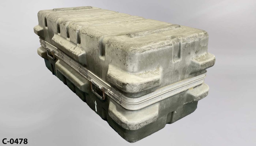 Military Case, missile container, OD Green, fiberglass, 48"w x 22"d x, stock number C-0478