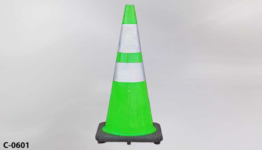 Cone, traffic/safety, large, yellow/lime green, w/ reflective stripe, stock number C-0601