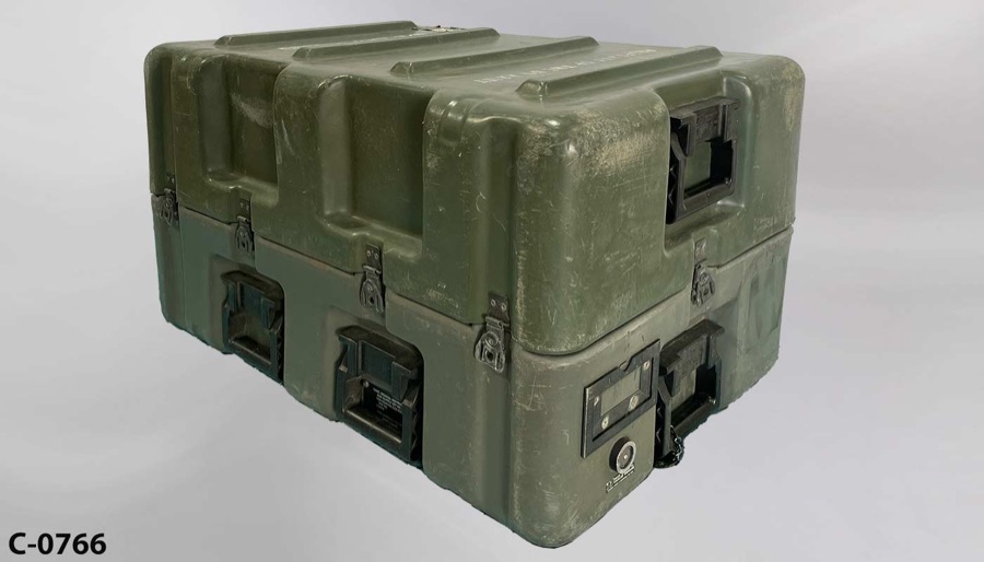 Ammo Case, fiberglass, OD Green, w/ black handles, 33"w x 21"d x 20"t, stock number C-0766