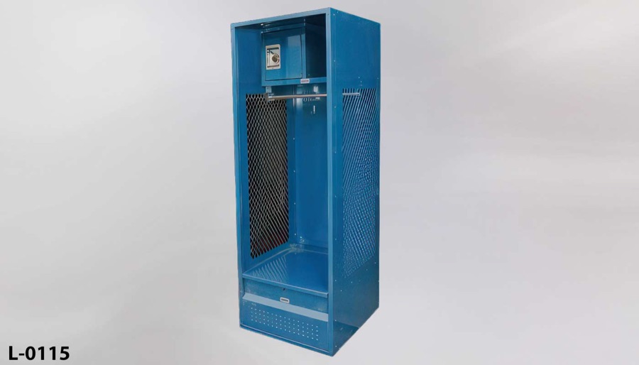 Locker, open access, blue, expanded metal sides, w/cabinet & shelf, stock number L-0115
