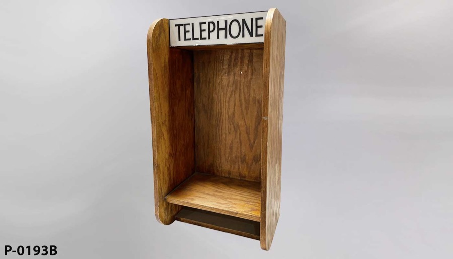 Pay Phone Enclosure, wood, wall mount, 16"w x 11"d x 32"t, stock number P-0193B