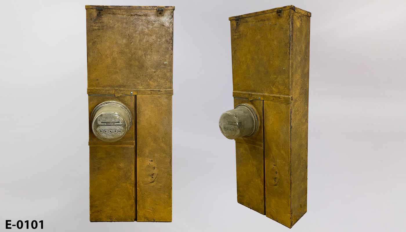 Electric meter w/ panel box and glass lens, stock number E-0101