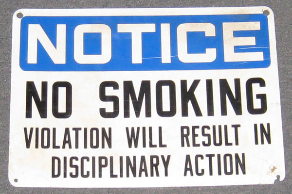 Sign-Notice No Smoking Violation Will Result In Disciplinary Action, stock number S-0177