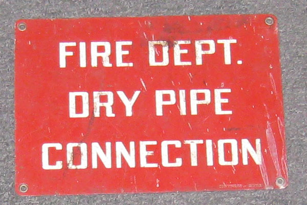 Sign-Fire dept. dry pipe connection, stock number S-0232