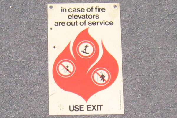 Sign-In Case Of Fire Elevators Are Out Of Service Use Exit, stock number S-0432