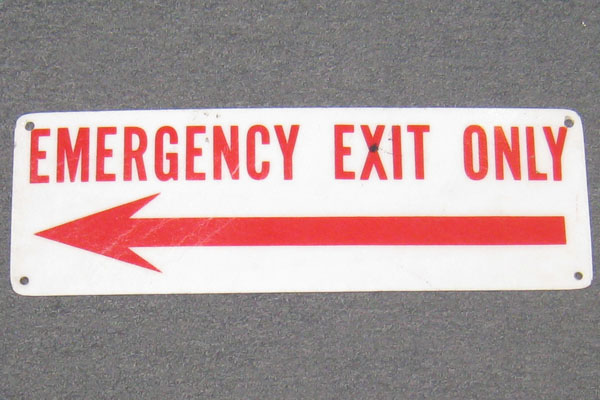 Sign-Emergency Exit Only <------, stock number S-0523
