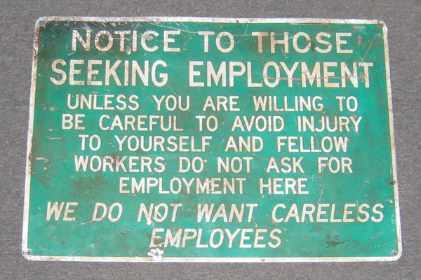 Sign-Notice To Those Seeking Employment. metal, stock number S-0651