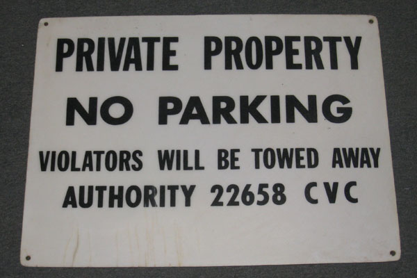 Sign-Private Parking No Parking Violators Will Be Towed Away Authority 22658 CVC, stock number S-0684