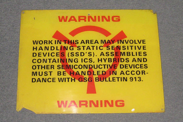 Sign-Warning Work In This Area May Involve Handling Static Sensitive Devices, stock number S-0713