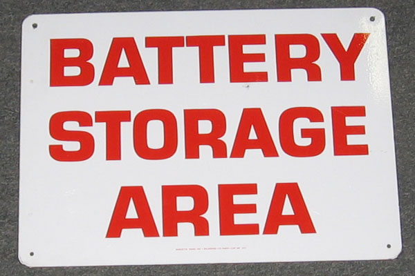 Sign-Battery Storage Area, stock number S-0734