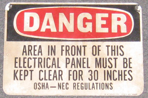 Sign-Danger Area In Front Of This Electrical Must Be Kept Clear For 30 Inches, stock number S-0826