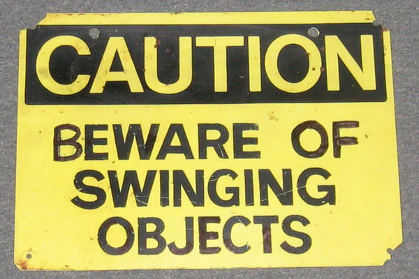 Sign-Caution Beware Of Swinging Objects, stock number S-0859
