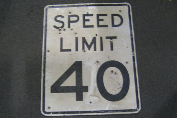 Sign-Speed Limit 40 - has bullet holes - metal, stock number S-1031