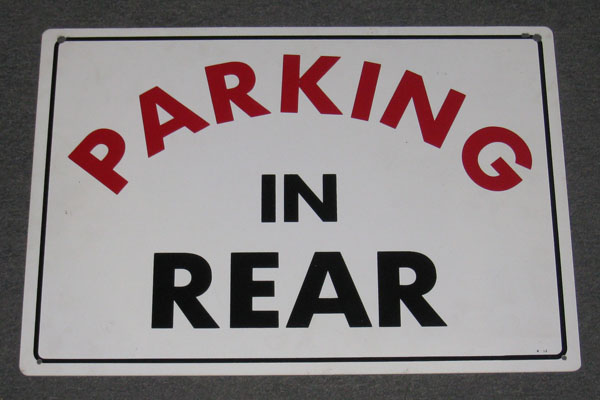 Sign-Parking In Rear, stock number S-1107