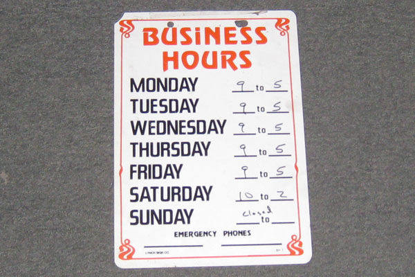 Sign-Business Hours, stock number S-1278b