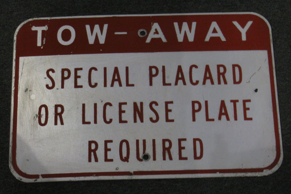 Sign-Tow away special placard.., stock number S-1629