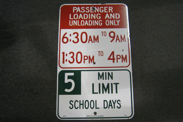 Sign-Passenger loading & unloading only 6:30am to 9am/ 1:30pm to 4pm/ 5 min, stock number S-1636