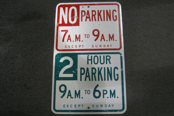 Sign-No Parking 7am To 9am Except Sunday/ 2 Hour Parking 9am To 6pm Except, stock number S-1638