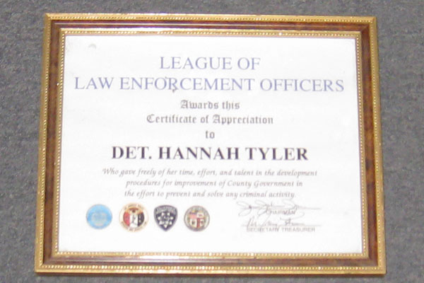 Sign-POLICE AWARD - framed, stock number S-1989