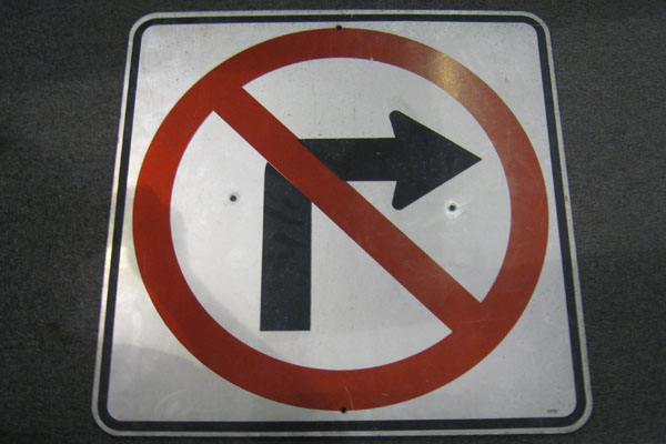 Sign-No Right Turn, stock number S-2070
