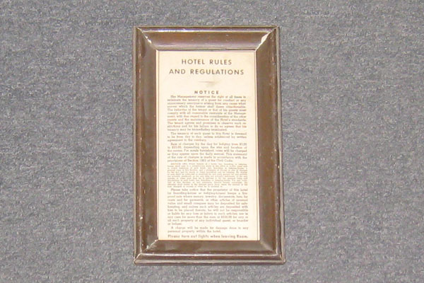 Sign-Hotel Rules And Regulations, stock number S-2239