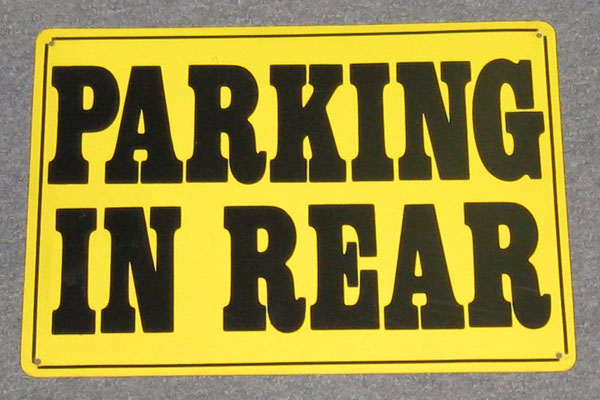 Sign-Parking In Rear, stock number S-2411