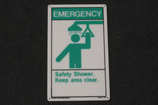 Sign-Emergency safety shower keep area clear w/ symbol for safety shower, stock number S-2485