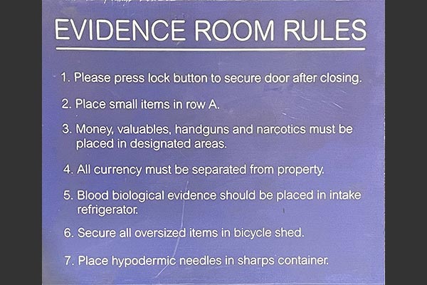 Sign-Evidence Room Rules, stock number S-2859