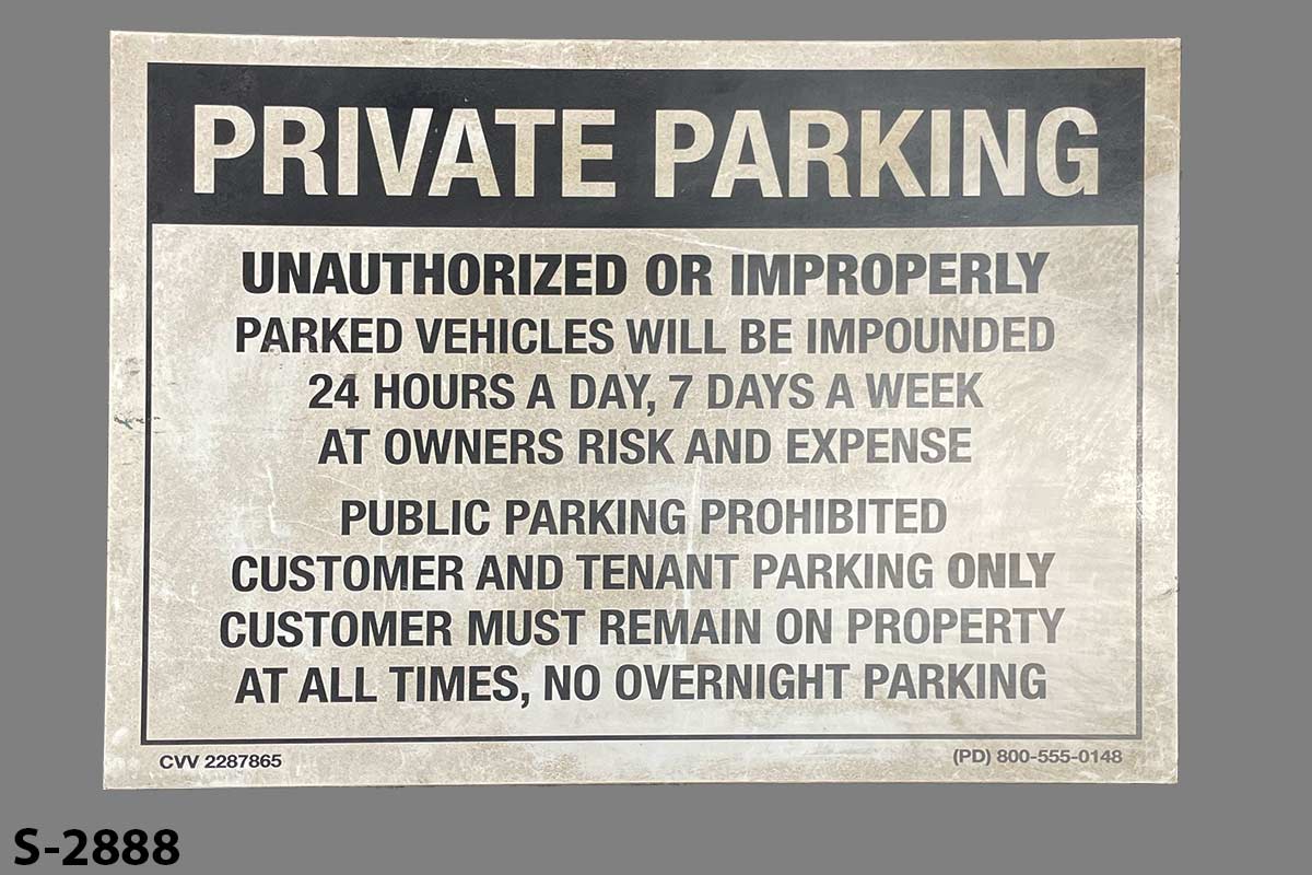 Sign-Private Parking-Customer & Tenant-Others Impounded-24/7; wht/blk plastic, stock number S-2888