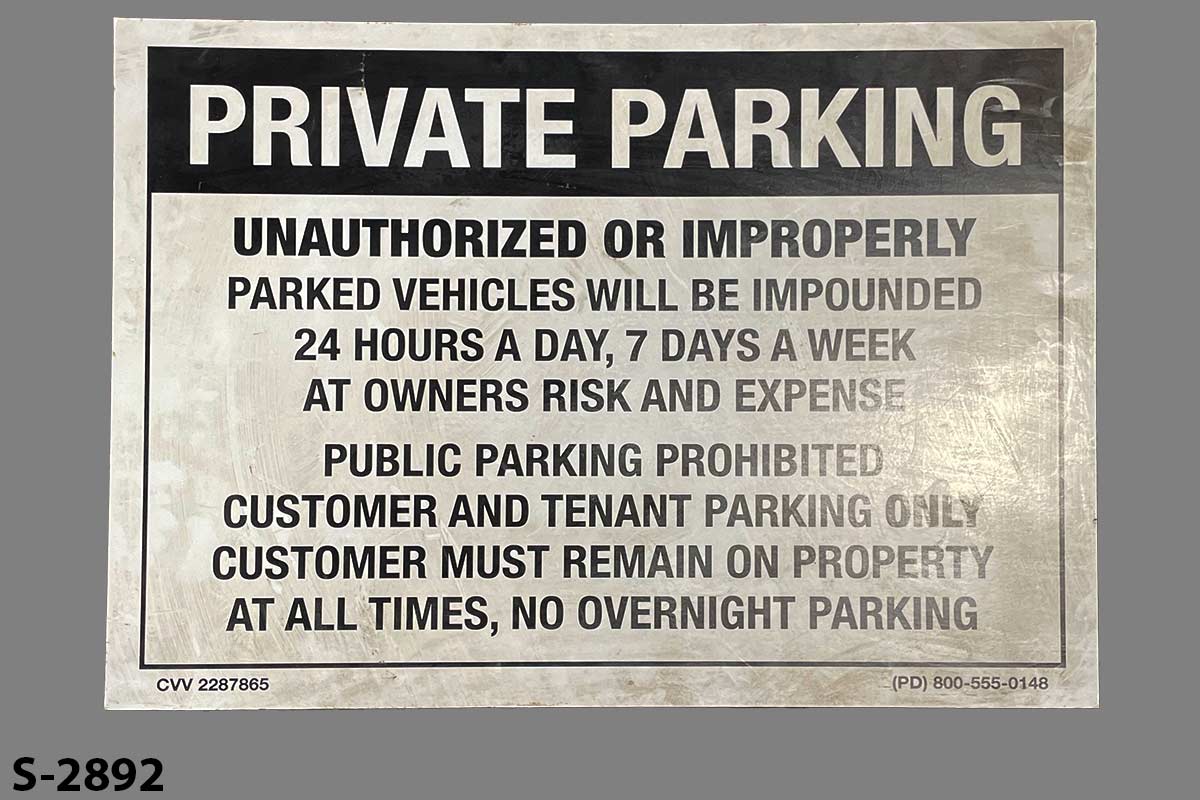 Sign-Private Parking-Customer & Tenant-Others Impounded-24/7; wht/blk plastic, stock number S-2892