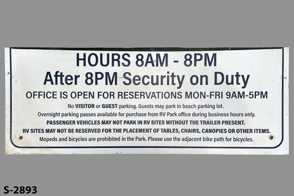 Sign-Hours 8am - 8pm, stock number S-2893