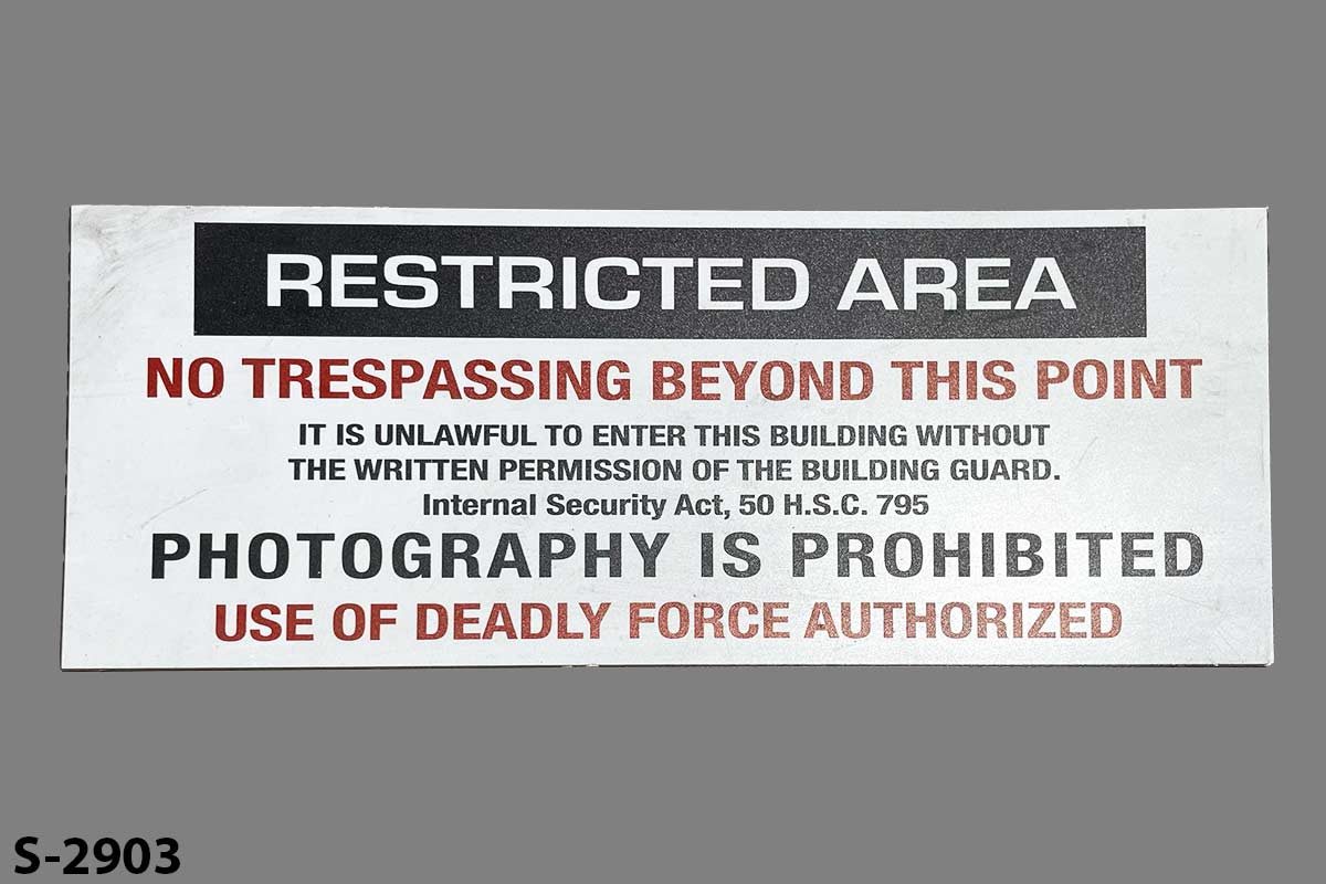 Sign-Restricted Area-No Trespassing Beyond This Point-Photo Prohibited-Use Of, stock number S-2903