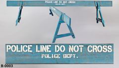 Barricade, 14' long, wood, police, blue, w/ (2) blue wood a-frame legs, stock number B-0003
