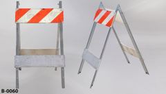 Barricade, folding, A-Frame, orange/white, wood/metal, construction, stock number B-0060