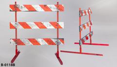 Barricade, 3 bar, orange/white, w/ (2) removable metal feet, 60"w x, stock number B-0118b