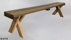 Bench, wood, picnic table style, w/o back, 72"w x 11"d x 17"t, stock number B-0174