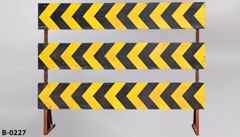 Barricade, 3 bar, black/yellow, w/ (2) angle iron legs, 120"w x 96"t, stock number B-0227