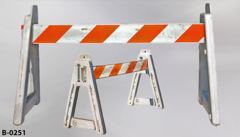Barricade, 6' long, plastic, "I-shaped" orange/white board w/ (2), stock number B-0251b