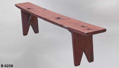 Bench, wood, aged dark red, w/o back, 96"w x 11"d x 20"t, stock number B-0258
