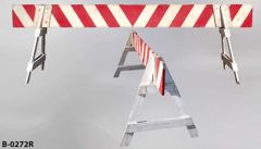 Barricade, 10' long, wood, red/white board w/ (2) white wood a-frame, stock number B-0272r