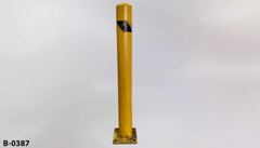 Delineator/Bollard, steel, yellow w/ yellow/black stripe near top, stock number B-0387