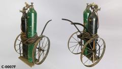 Welder's cart 31"wx44"t, dressed w/ 2 tanks (59"t green & 55"t, stock number C-0007f