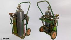 Welder's cart 22"wx41"t, dressed w/ 2 tanks (27"t green & 36"t grey), stock number C-0007g