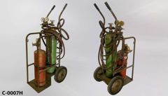 Welder's cart 16"wx43"t, dressed w/ 2 tanks (30"t green & 24"t red), stock number C-0007h