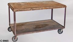 Cart/table, rough cut wood, metal frame, 2 tier, castered, 61"w x, stock number C-0065