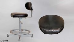 Stool, metal frame, 17"w x 15"d black vinyl seat/back, swivel, 28"t, stock number C-0104