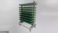 Cart, Parts, w/ (128) green plastic bins, filled w/ various parts, stock number C-0114ga