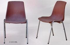 Chair, metal frame, brown molded plastic seat/back, stackable, stock number C-0212pa